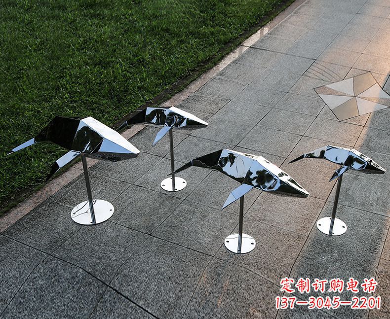邯郸不锈钢抽象几何海豚雕塑1