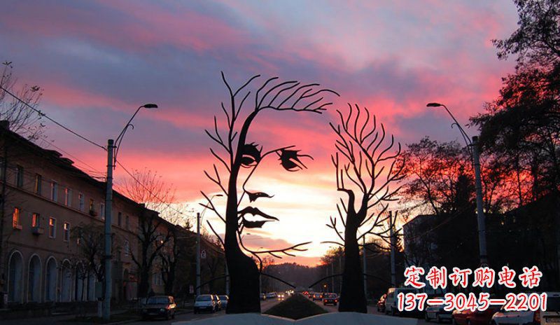 邯郸不锈钢人头雕塑点缀街边景观