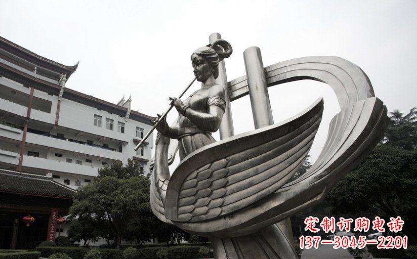 邯郸古典美女不锈钢吹笛子雕塑