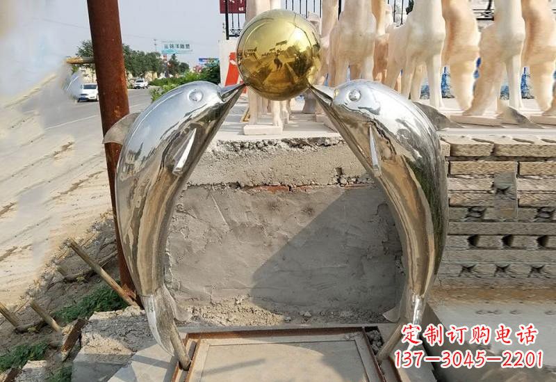邯郸不锈钢海豚顶球雕塑