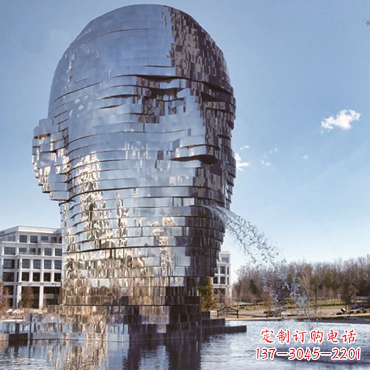 邯郸不锈钢抽象人物头大型喷泉雕塑
