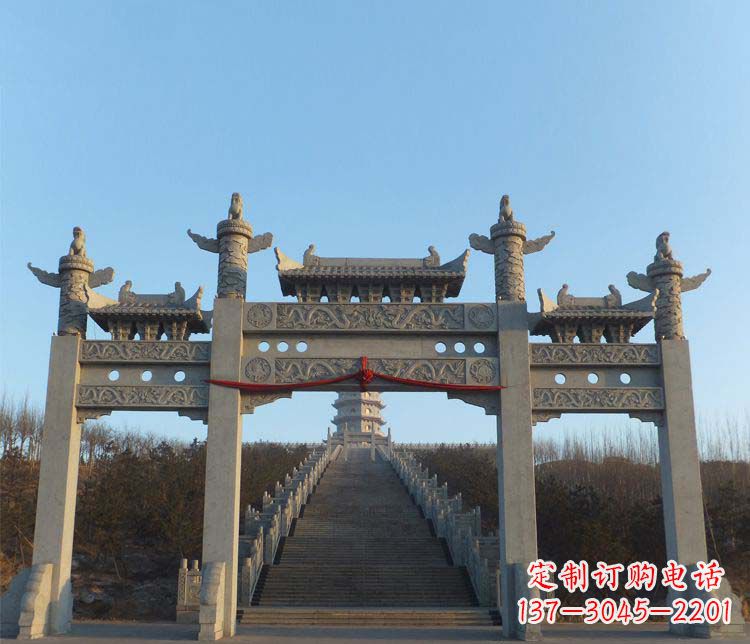 邯郸精美大理石三门牌坊雕塑