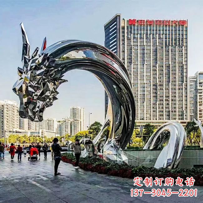 邯郸大型不锈钢龙镜面景观雕塑-城市创意动物景观雕塑