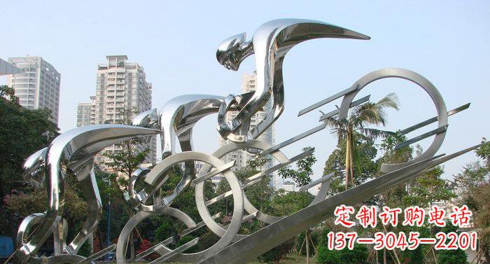 邯郸公园不锈钢抽象骑自行车人物雕塑