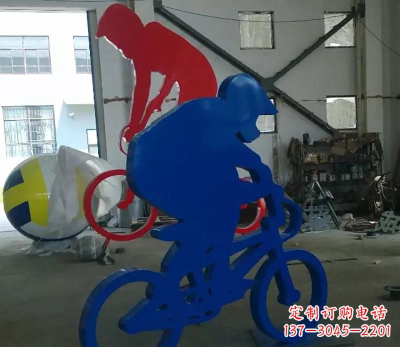 邯郸公园不锈钢骑自行车运动人物雕塑