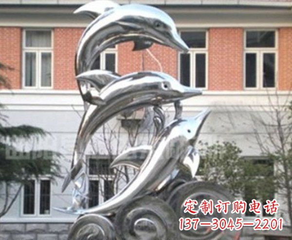 邯郸跳跃海豚海浪不锈钢雕塑