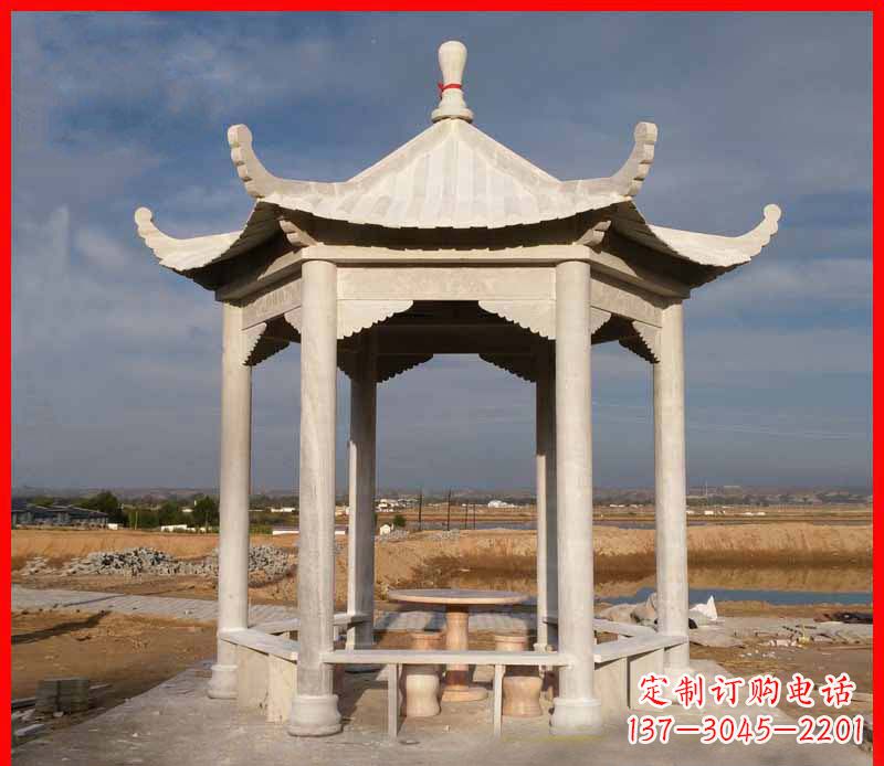 邯郸公园大理石六角石雕凉亭 (2)