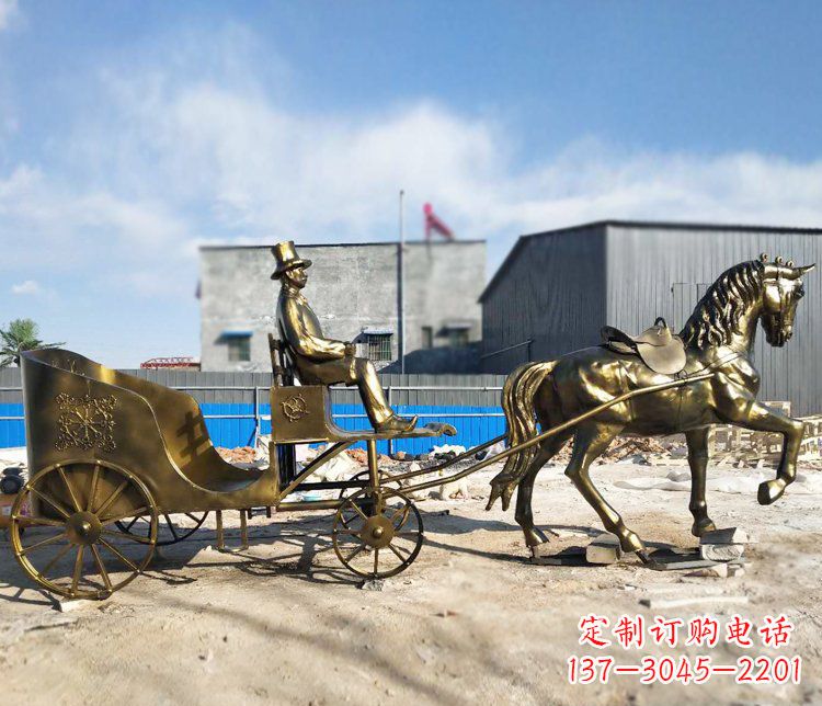 邯郸公园景观坐着马车的人物铜雕