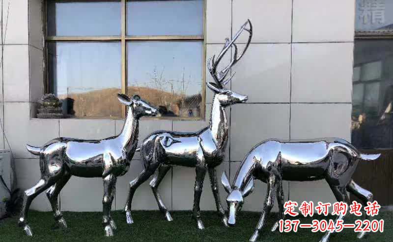 邯郸华丽风格镜面不锈钢动物鹿雕塑