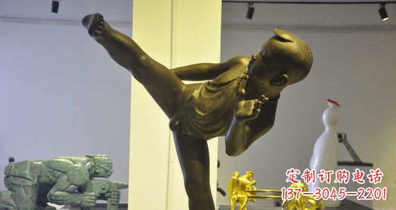 邯郸领雕塑男孩练功夫铜雕