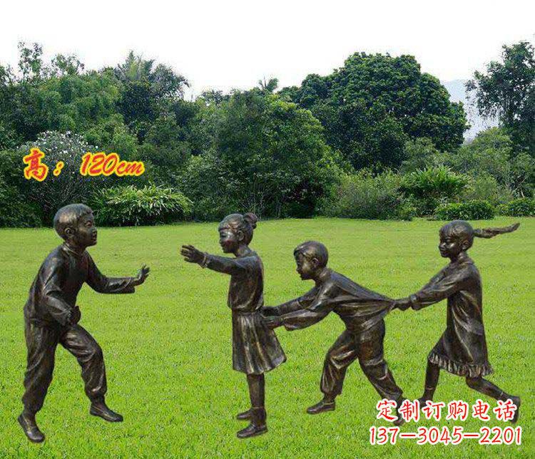 邯郸公园玩老鹰捉小鸡的儿童小品铜雕 (2)