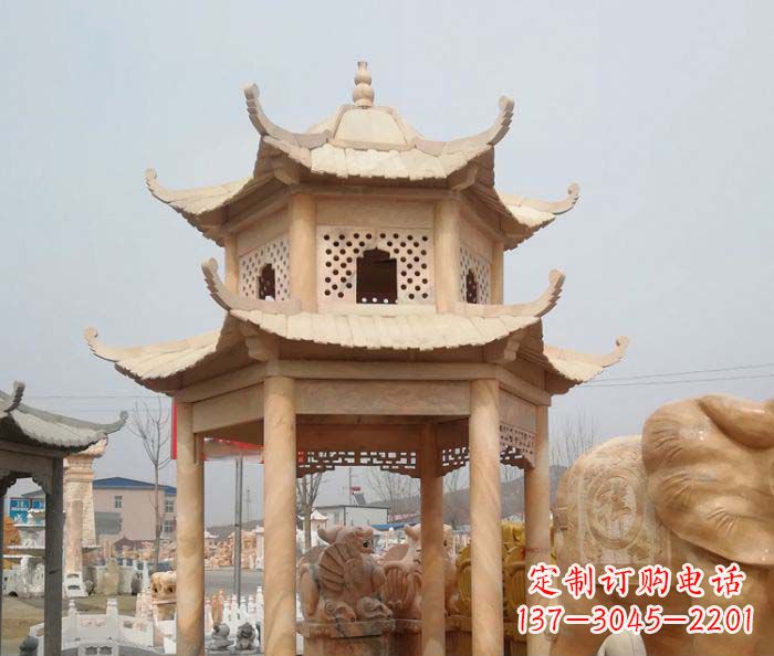 邯郸红双层六角石凉亭雕塑