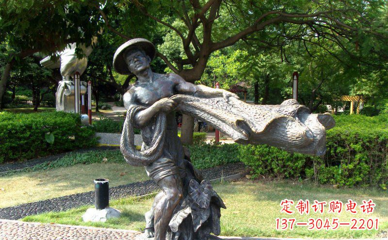 邯郸公园渔民撒网景观铜雕
