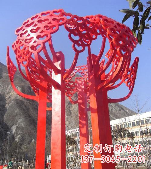 邯郸不锈钢心形树叶大树雕塑，展示爱与生命