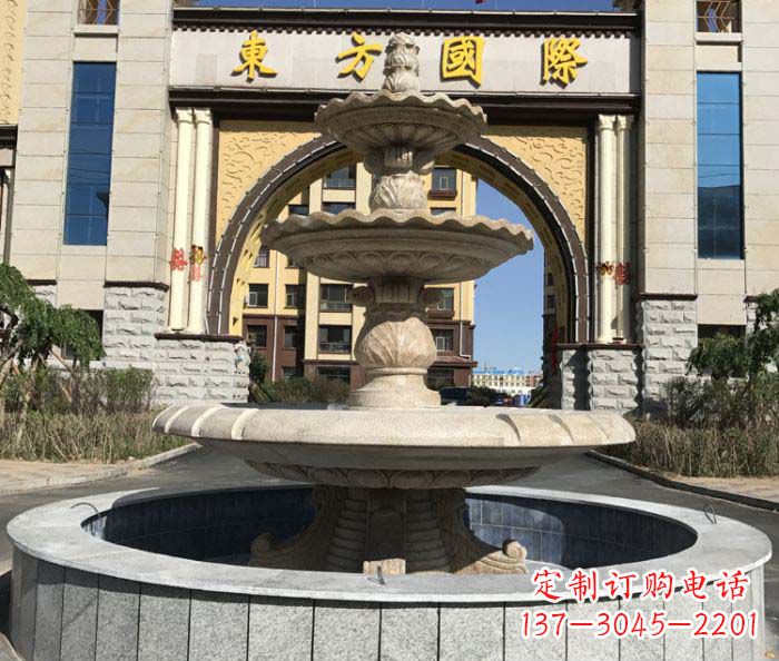 邯郸三层欧式喷泉石雕，为小区增添质感