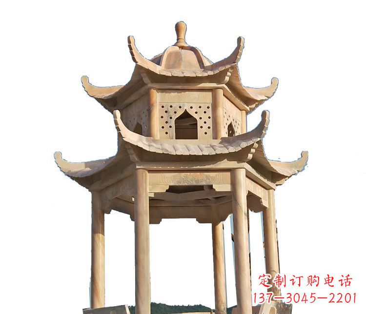 邯郸双层晚霞红凉亭石雕 (2)