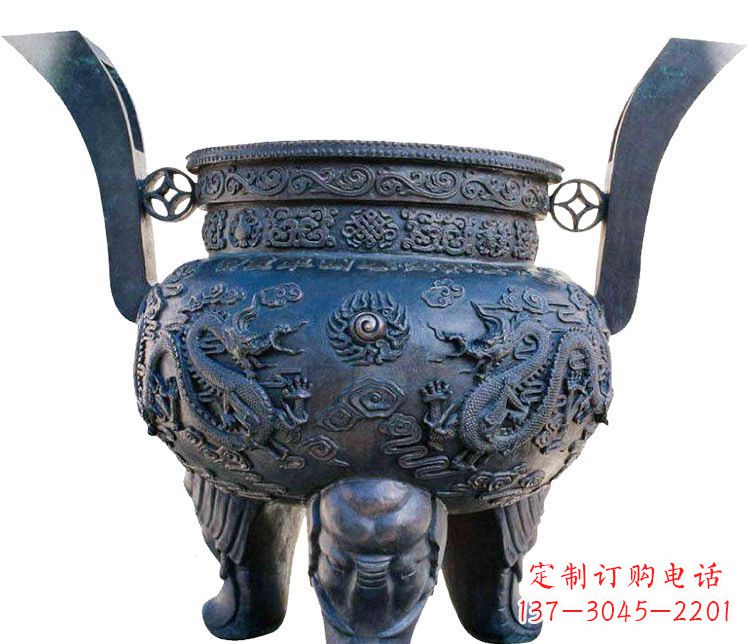 邯郸寺庙圆形三足鼎铜雕香炉