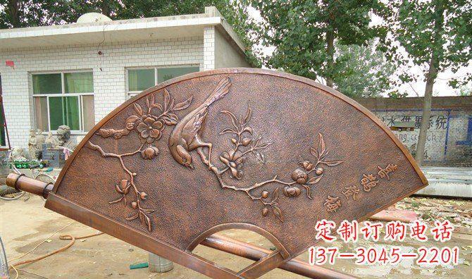 邯郸喜鹊登梅扇子景观铜浮雕