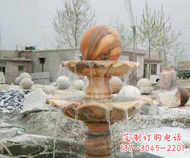 邯郸园林景观晚霞红风水球喷泉石雕
