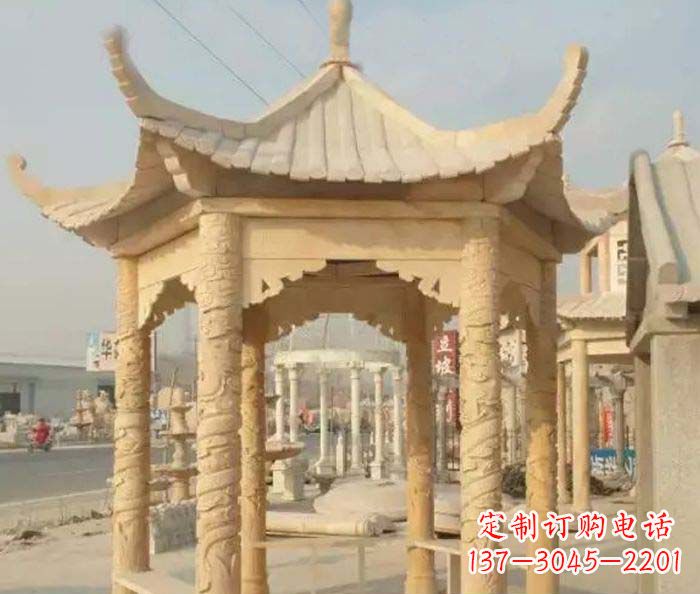 邯郸园林景观晚霞红六角石雕凉亭 (3)