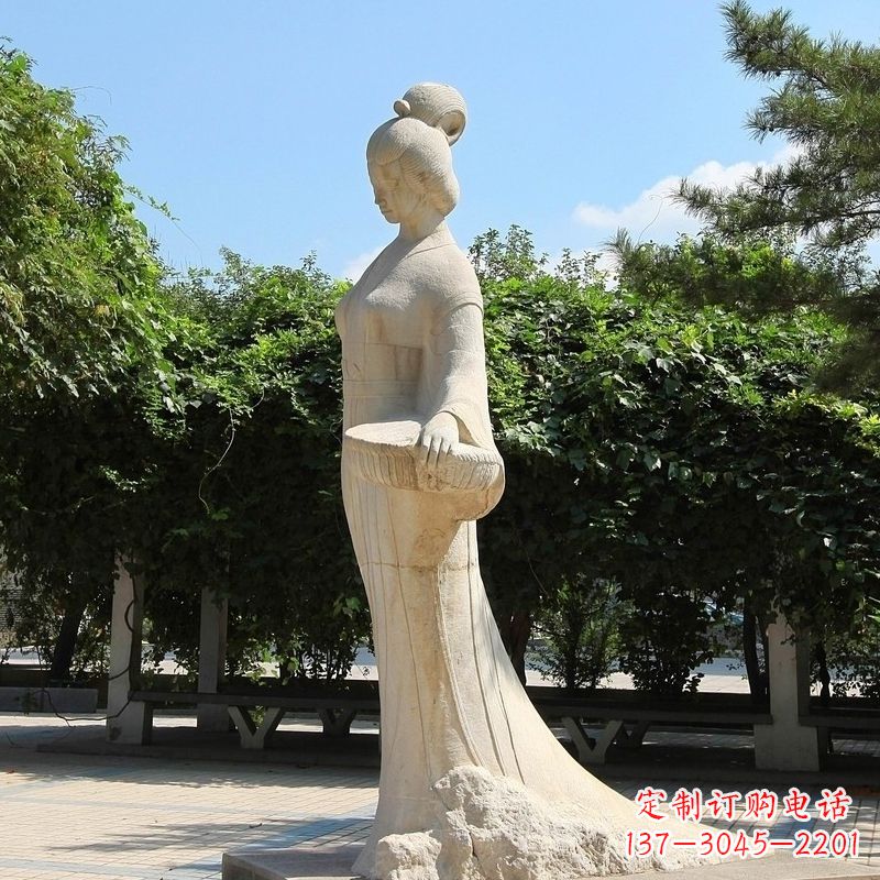 邯郸园林历史人物著名美女秦罗敷砂岩石雕塑像