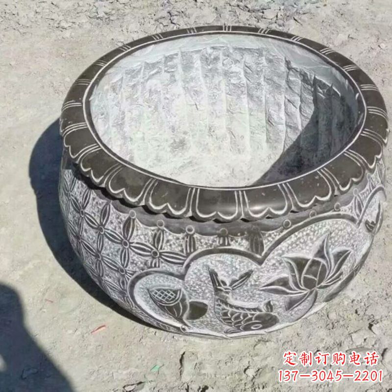 邯郸园林莲花鱼纹石雕水缸