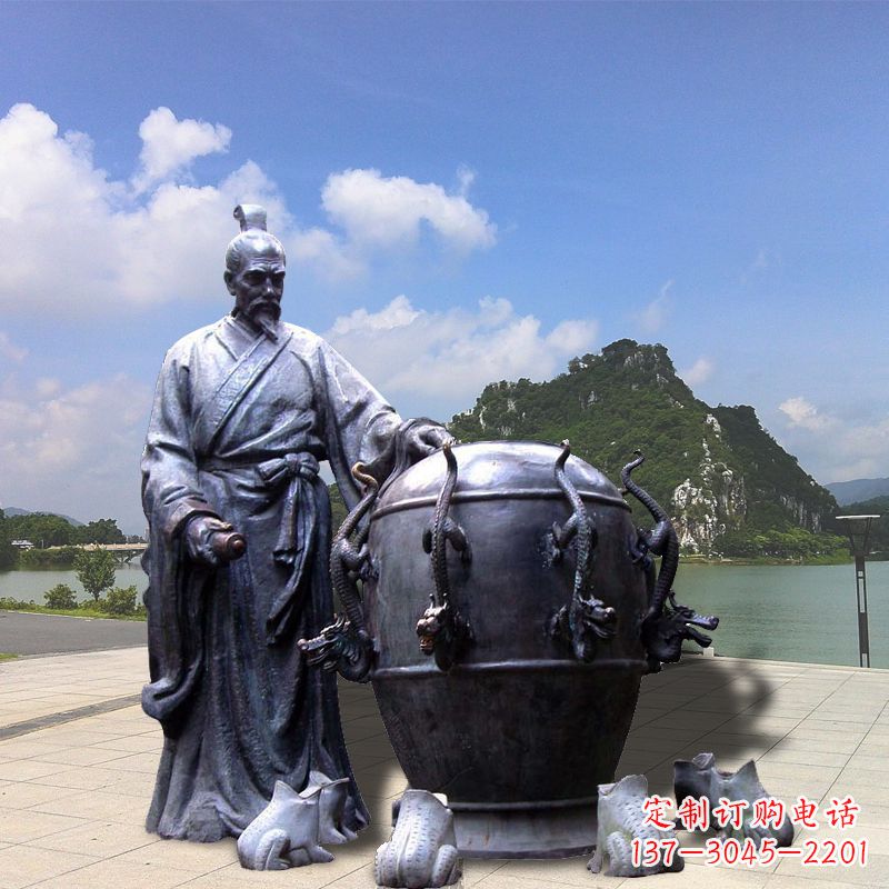邯郸张衡地动仪地震仪雕塑-玻璃钢仿铜历史名人情景雕塑