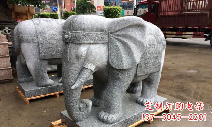邯郸招财进宝芝麻灰大象石雕 (3)
