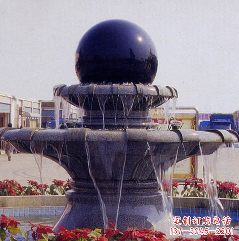 邯郸中国黑双层风水球喷泉石雕